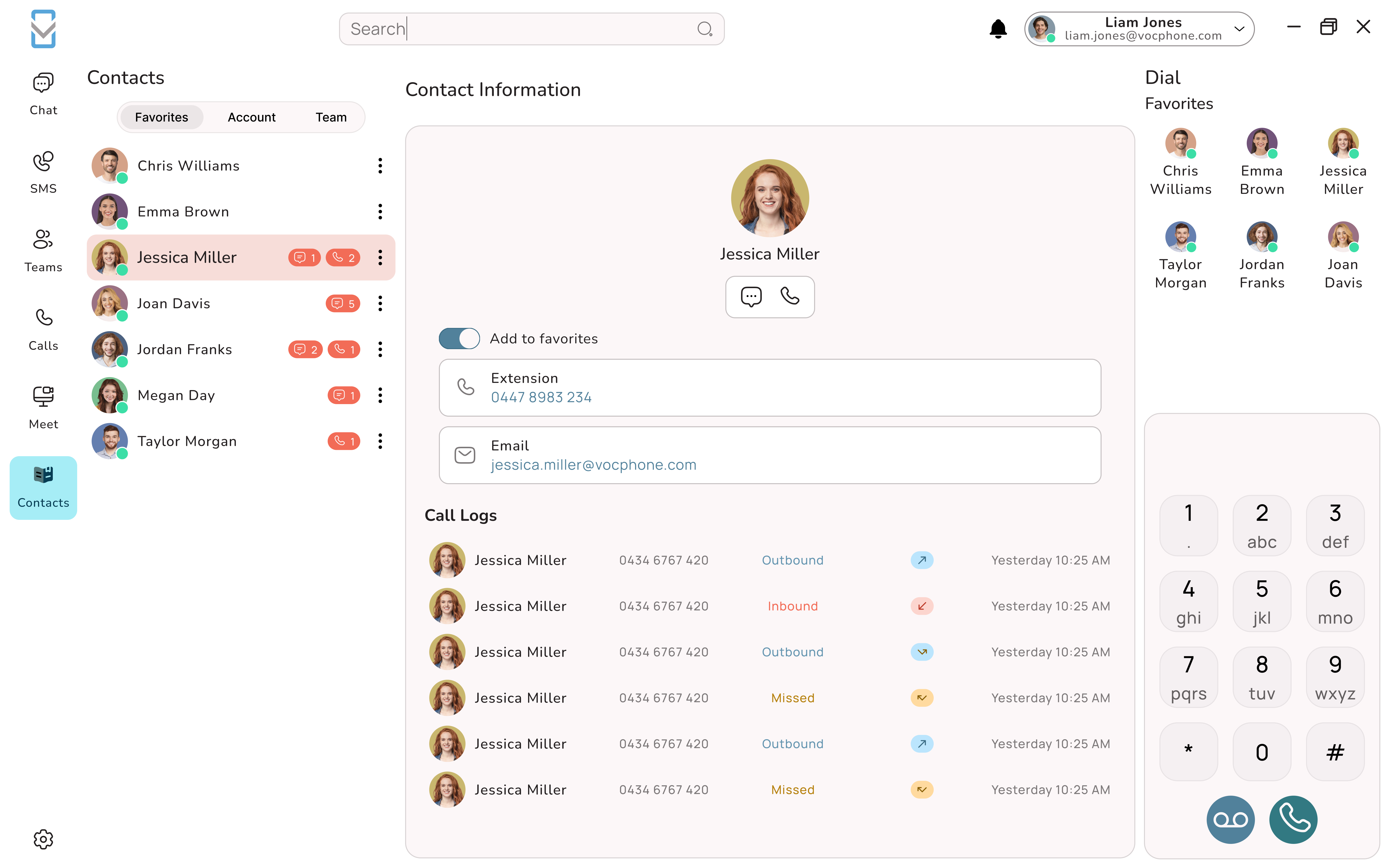 Uniden Voice Over Cloud desktop app - Contacts directory with search